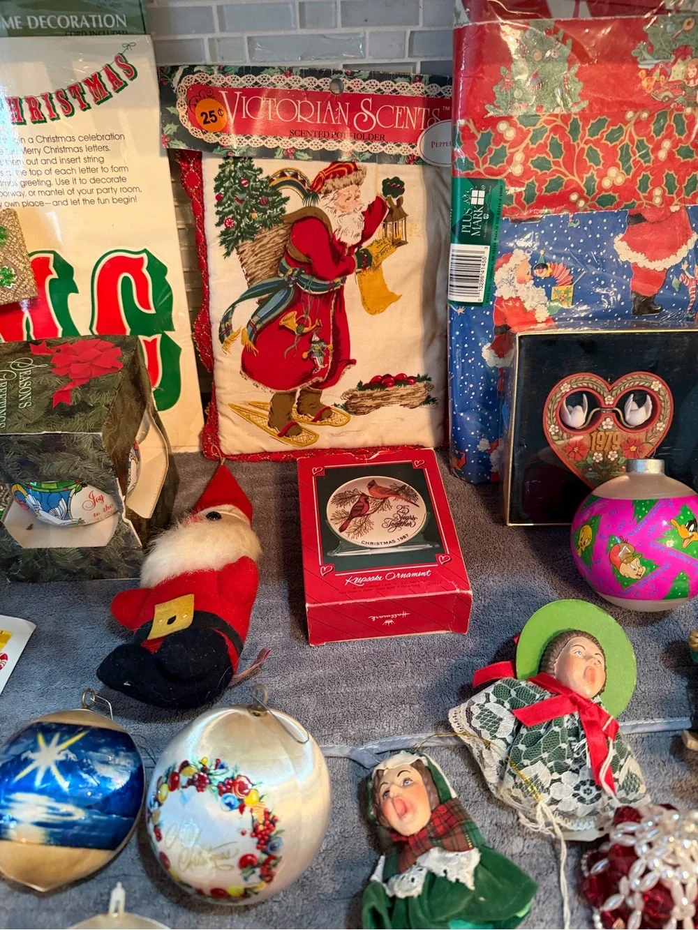 Vintage Christmas Wrapping Paper Gift Tags Ornaments Ketchy 70’’s 80’s Lot